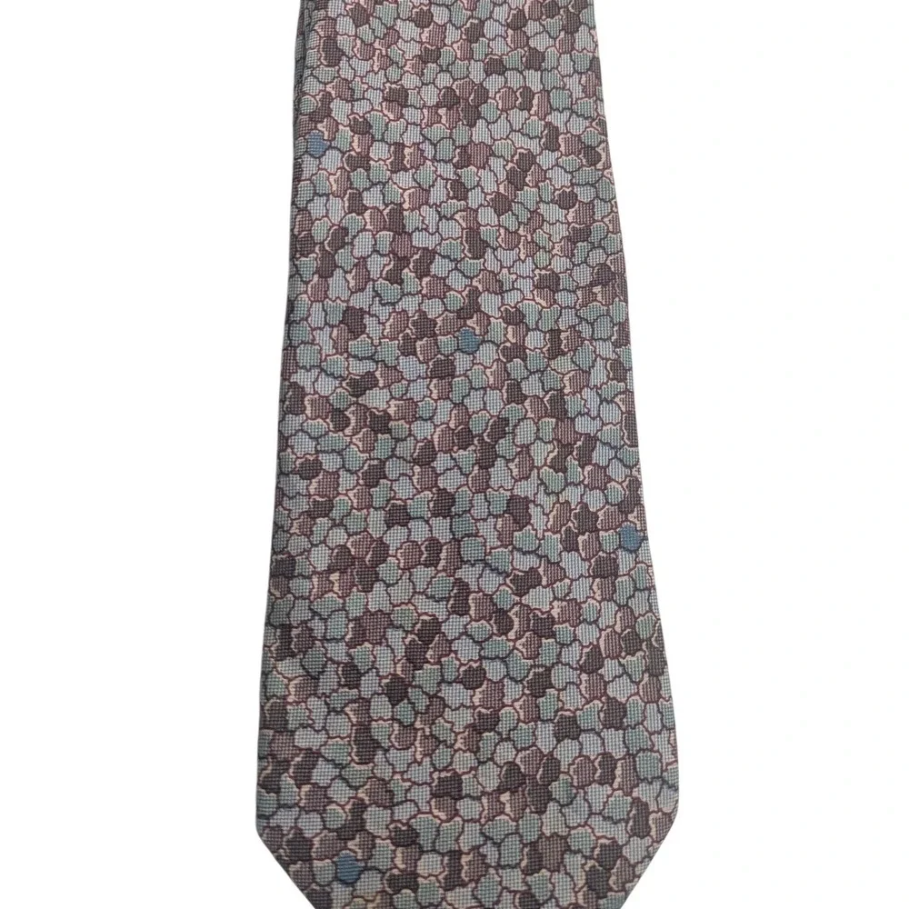 Valentino Cravatte Mens Silk Tie Purple Grey Geometric Made in Italy vintage 70s